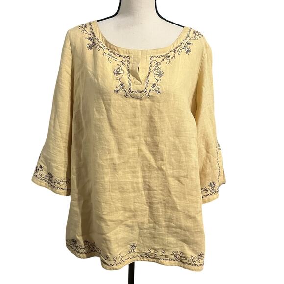 Edward Woman Women's Gold Yellow Pure Irish Linen Lagenlook Blouse Tunic Sz 1X - Picture 1 of 6